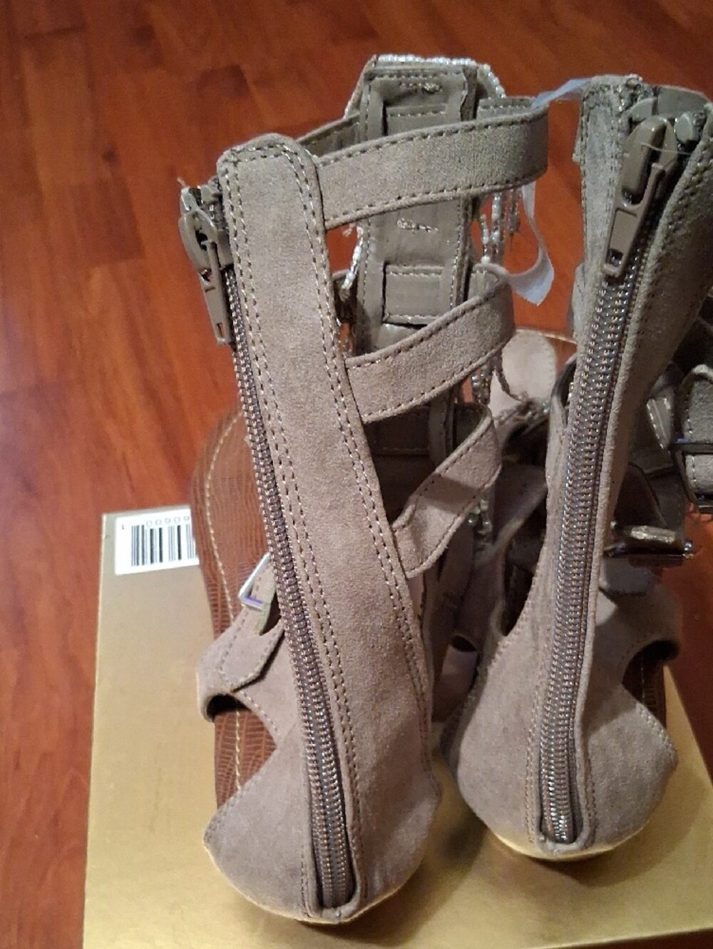 Beaded Taupe Gladiator Sandals - Women's Fashion Sandals - Picture 3 of 4